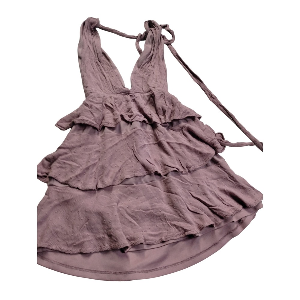 Lulus Mauve Halter‎ Blouse Swiss Dot Tiered Ruffle Flowy Boho Top Small